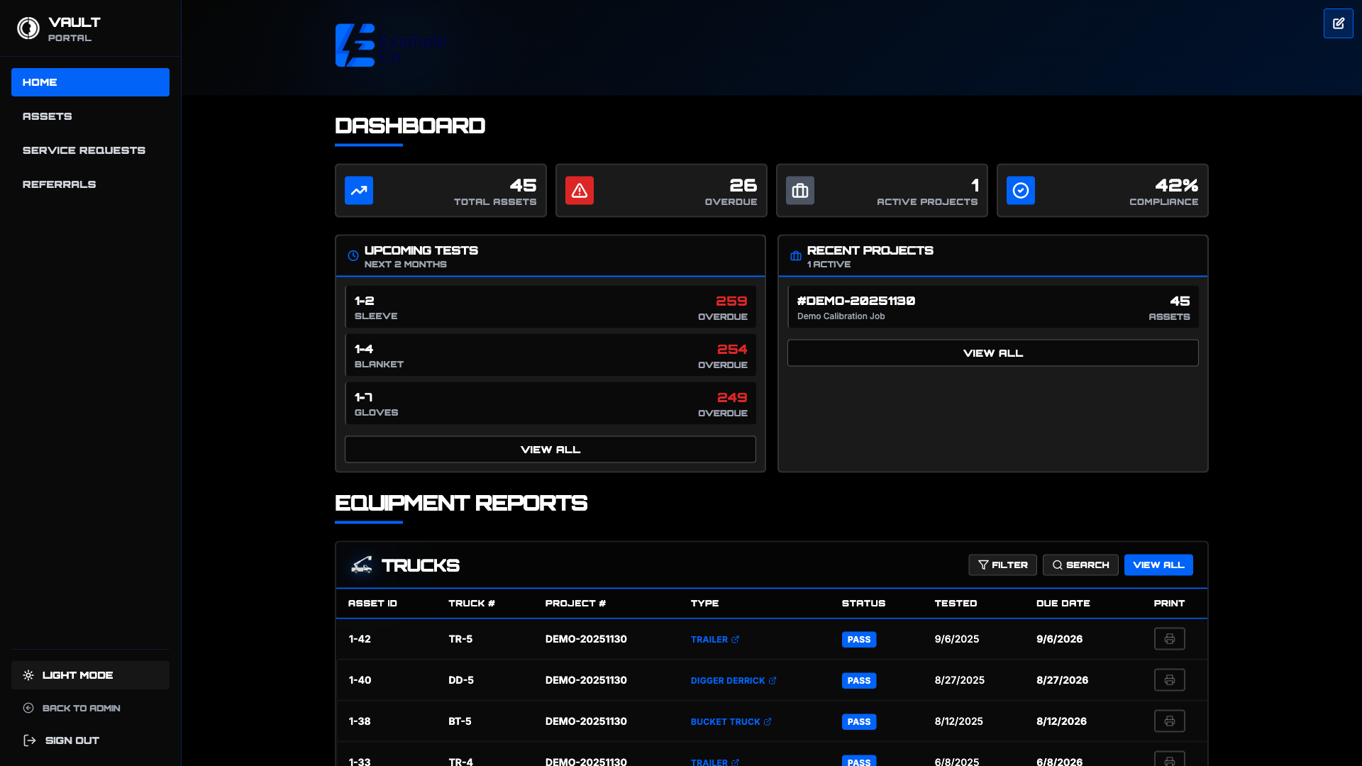 Vault Customer Portal Dashboard